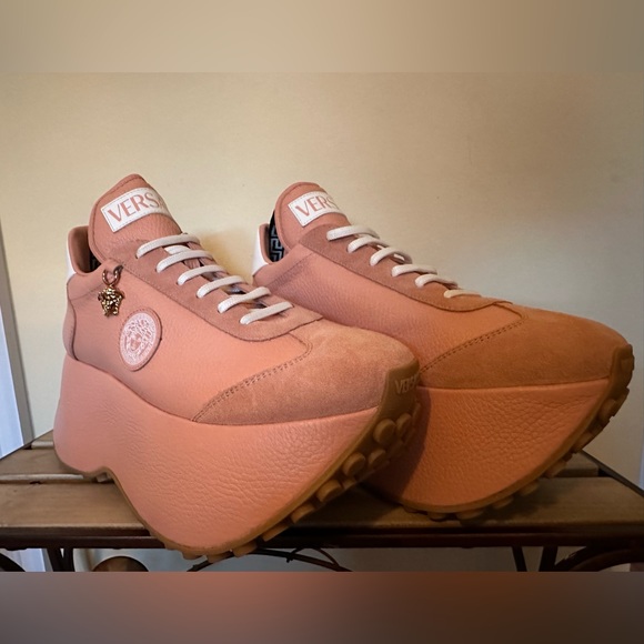 Versace 80mm Triplatform platform leather & suede sneakers NEW (AUTHENTIC) - Picture 2 of 16